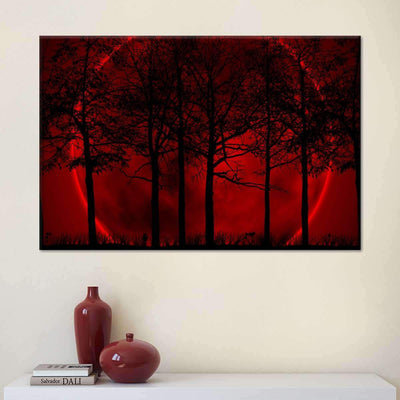 Blood Moon Forest Scary Moon Multi Canvas Wall Art Ideas, Multi Piece Panel Canvas Home Decor Housewarming Gift Ideas Framed Prints, Canvas