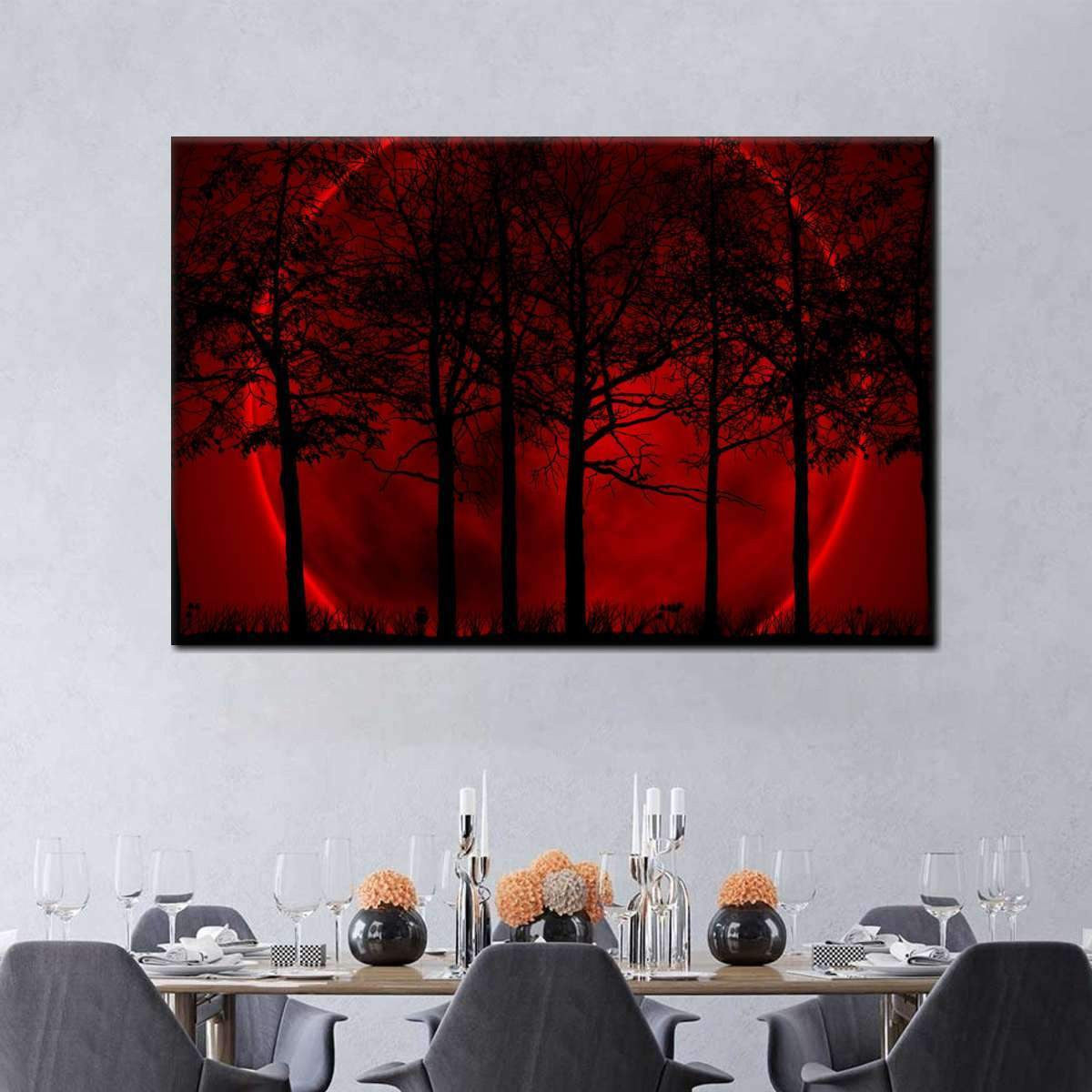 Blood Moon Forest Scary Moon Multi Canvas Wall Art Ideas, Multi Piece Panel Canvas Home Decor Housewarming Gift Ideas Framed Prints, Canvas