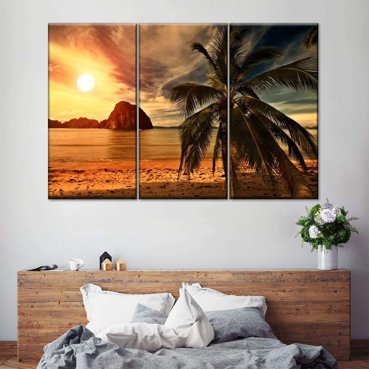 Vintage Beachside Sunset Coconut  Multi Canvas Wall Art Ideas, Multi Piece Panel Canvas Home Decor Housewarming Gift Ideas Framed Prints, Canvas