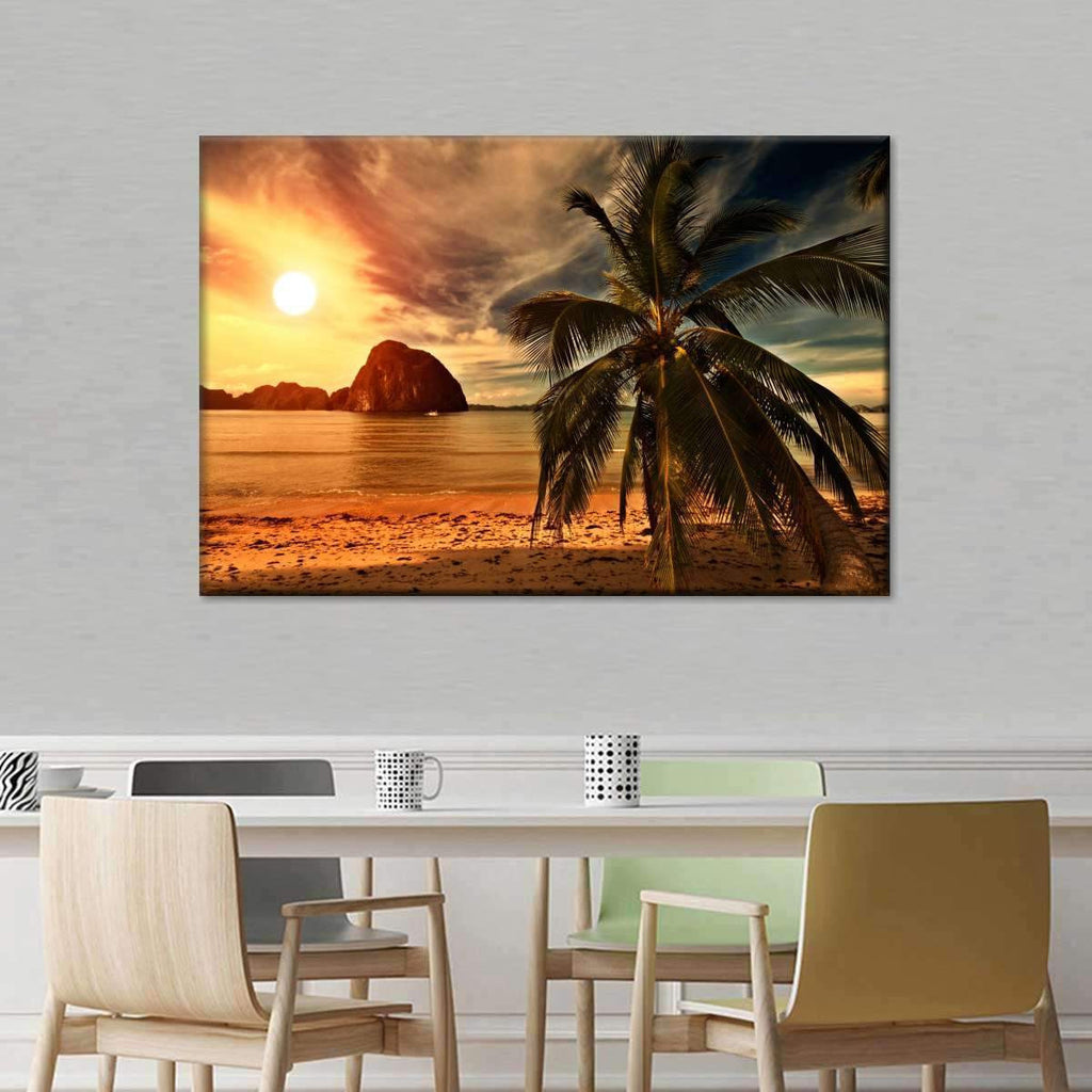 Vintage Beachside Sunset Coconut  Multi Canvas Wall Art Ideas, Multi Piece Panel Canvas Home Decor Housewarming Gift Ideas Framed Prints, Canvas