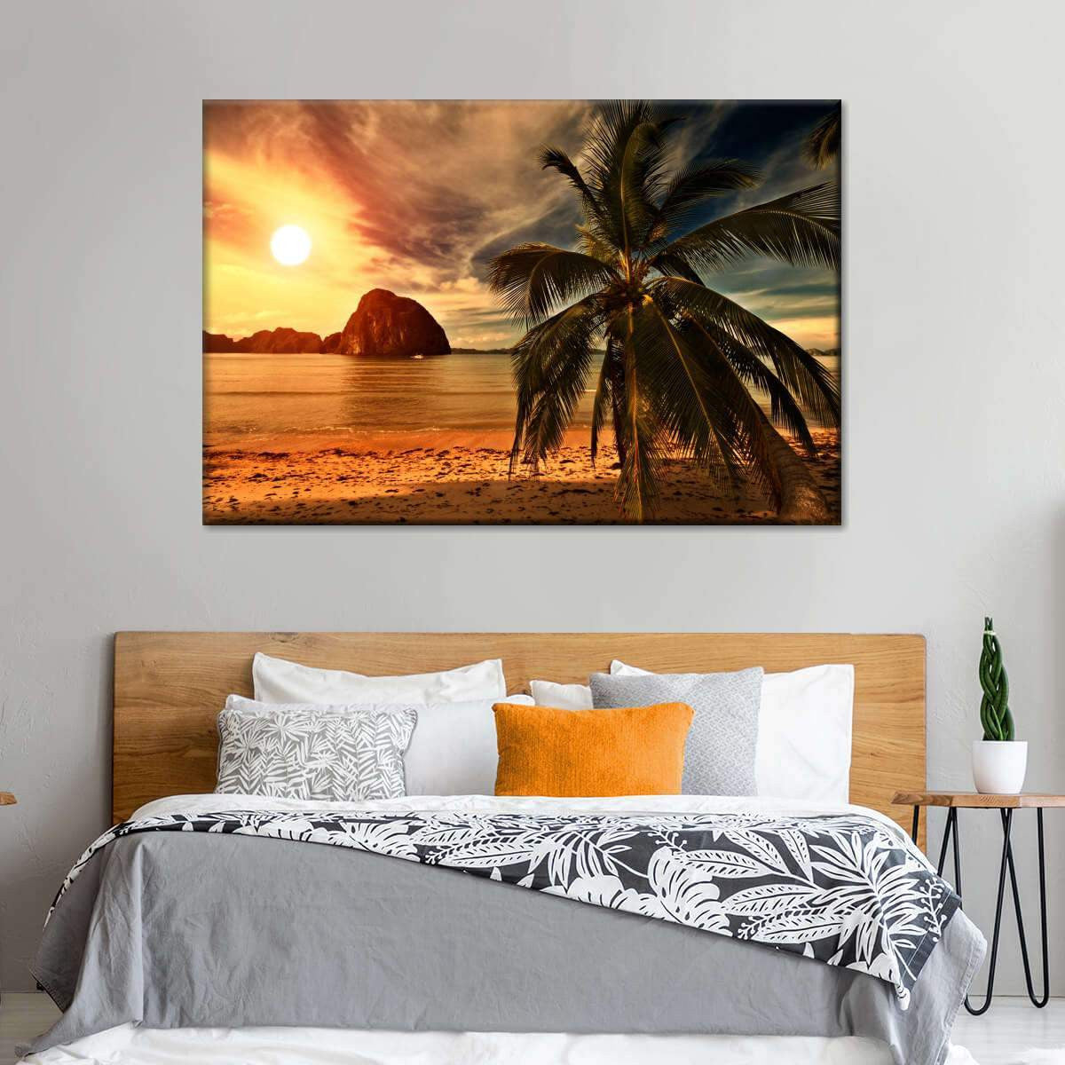 Vintage Beachside Sunset Coconut  Multi Canvas Wall Art Ideas, Multi Piece Panel Canvas Home Decor Housewarming Gift Ideas Framed Prints, Canvas