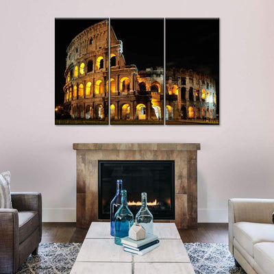 Nighttime Colosseum Itali Night View Landscape Multi Canvas Wall Art Ideas, Multi Piece Panel Canvas Home Decor Housewarming Gift Ideas Framed Prints, Canvas