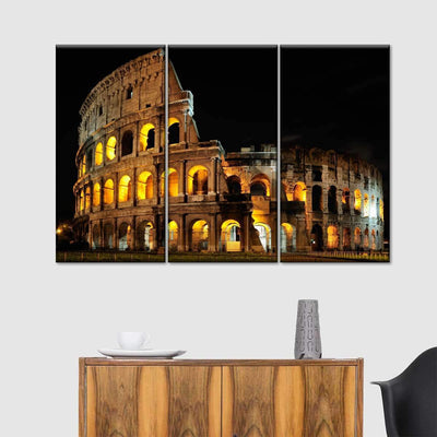 Nighttime Colosseum Itali Night View Landscape Multi Canvas Wall Art Ideas, Multi Piece Panel Canvas Home Decor Housewarming Gift Ideas Framed Prints, Canvas