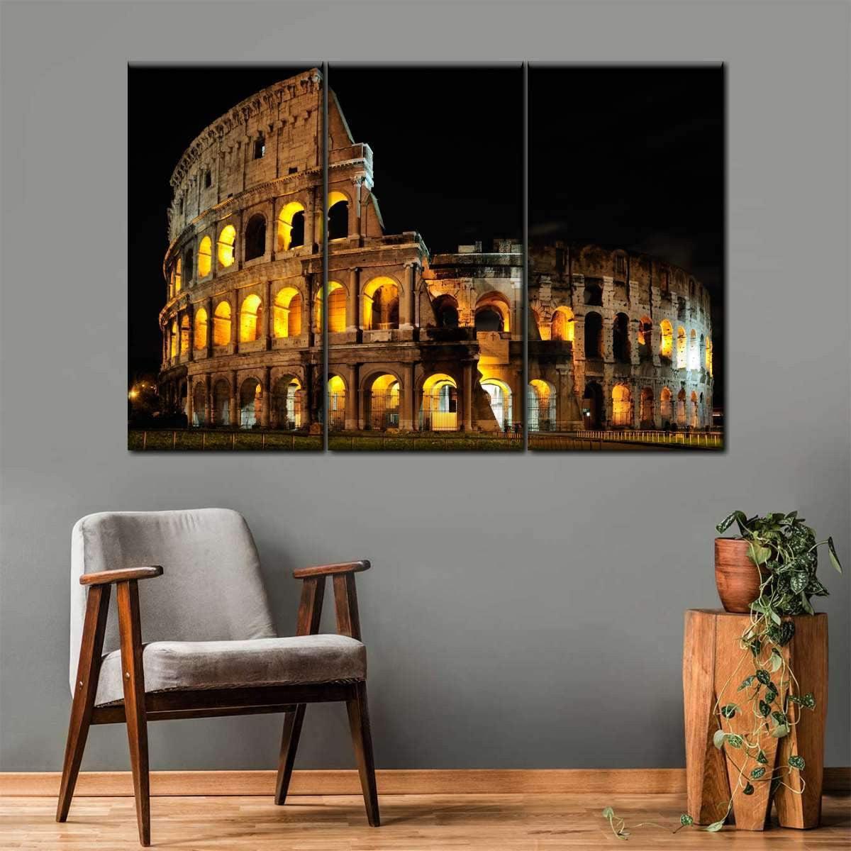 Nighttime Colosseum Itali Night View Landscape Multi Canvas Wall Art Ideas, Multi Piece Panel Canvas Home Decor Housewarming Gift Ideas Framed Prints, Canvas