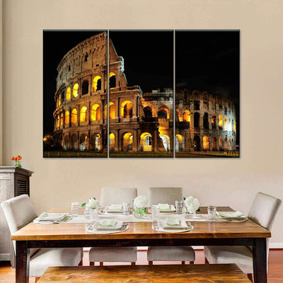 Nighttime Colosseum Itali Night View Landscape Multi Canvas Wall Art Ideas, Multi Piece Panel Canvas Home Decor Housewarming Gift Ideas Framed Prints, Canvas