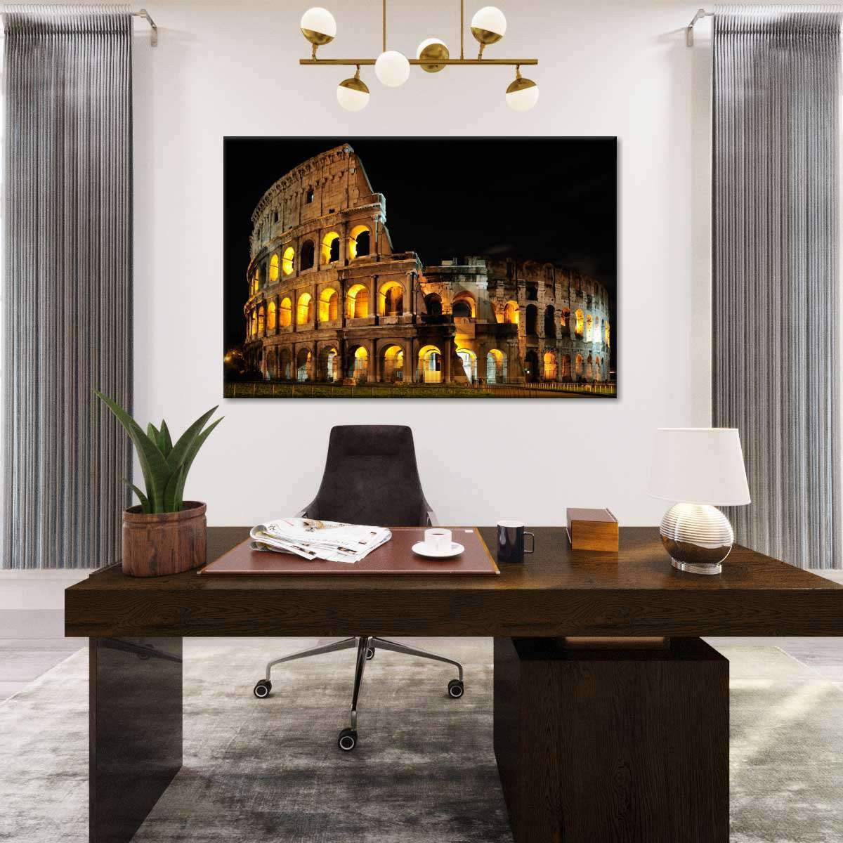 Nighttime Colosseum Itali Night View Landscape Multi Canvas Wall Art Ideas, Multi Piece Panel Canvas Home Decor Housewarming Gift Ideas Framed Prints, Canvas