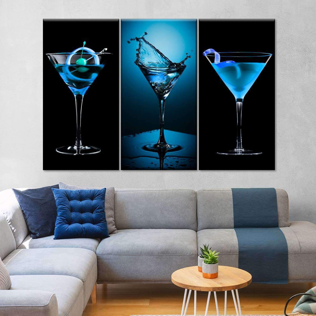 Blue Bliss Wine Drinking Multi Canvas Wall Art Ideas, Multi Piece Panel Canvas Home Decor Housewarming Gift Ideas Framed Prints, Canvas