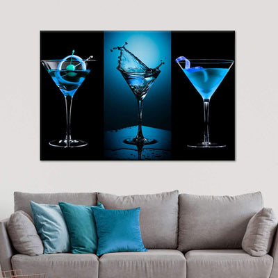 Blue Bliss Wine Drinking Multi Canvas Wall Art Ideas, Multi Piece Panel Canvas Home Decor Housewarming Gift Ideas Framed Prints, Canvas