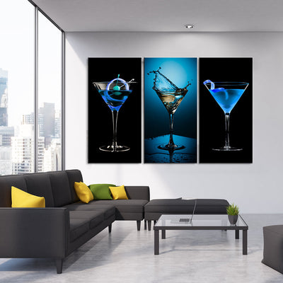Blue Bliss Wine Drinking Multi Canvas Wall Art Ideas, Multi Piece Panel Canvas Home Decor Housewarming Gift Ideas Framed Prints, Canvas