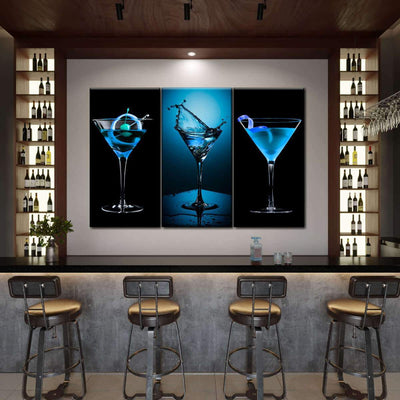 Blue Bliss Wine Drinking Multi Canvas Wall Art Ideas, Multi Piece Panel Canvas Home Decor Housewarming Gift Ideas Framed Prints, Canvas