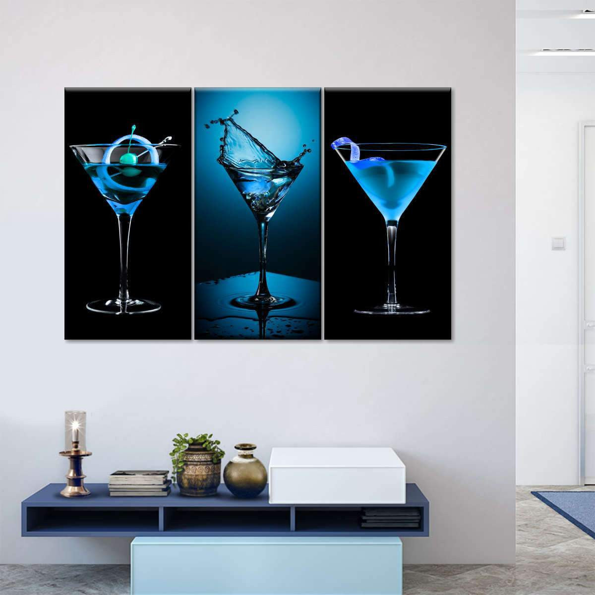 Blue Bliss Wine Drinking Multi Canvas Wall Art Ideas, Multi Piece Panel Canvas Home Decor Housewarming Gift Ideas Framed Prints, Canvas