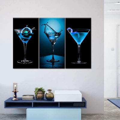 Blue Bliss Wine Drinking Multi Canvas Wall Art Ideas, Multi Piece Panel Canvas Home Decor Housewarming Gift Ideas Framed Prints, Canvas