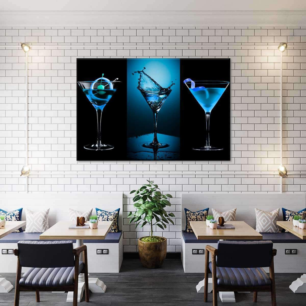 Blue Bliss Wine Drinking Multi Canvas Wall Art Ideas, Multi Piece Panel Canvas Home Decor Housewarming Gift Ideas Framed Prints, Canvas