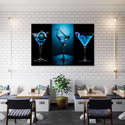 Blue Bliss Wine Drinking Multi Canvas Wall Art Ideas, Multi Piece Panel Canvas Home Decor Housewarming Gift Ideas Framed Prints, Canvas