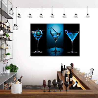 Blue Bliss Wine Drinking Multi Canvas Wall Art Ideas, Multi Piece Panel Canvas Home Decor Housewarming Gift Ideas Framed Prints, Canvas