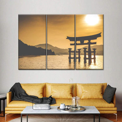 Calm Ancient Japanese Temple Sunset Lanspace Multi Canvas Wall Art Ideas, Multi Piece Panel Canvas Home Decor Housewarming Gift Ideas Framed Prints, Canvas