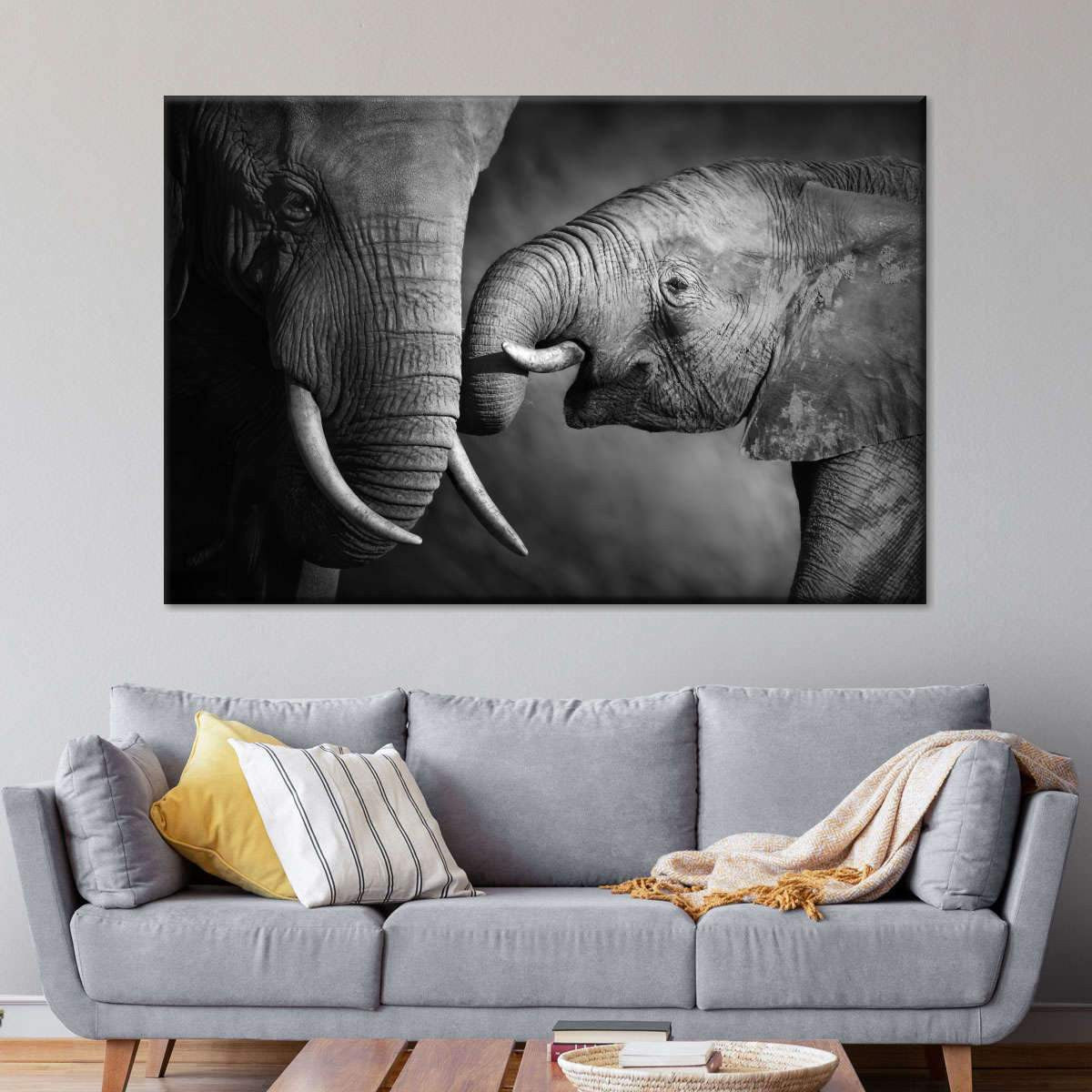 Affectionate Elephants Wild Animal Multi Canvas Wall Art Ideas, Multi Piece Panel Canvas Home Decor Housewarming Gift Ideas Framed Prints, Canvas