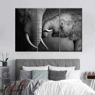 Affectionate Elephants Wild Animal Multi Canvas Wall Art Ideas, Multi Piece Panel Canvas Home Decor Housewarming Gift Ideas Framed Prints, Canvas