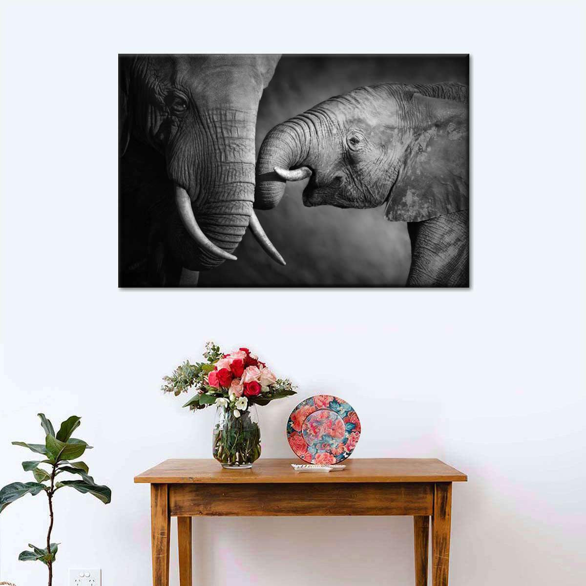 Affectionate Elephants Wild Animal Multi Canvas Wall Art Ideas, Multi Piece Panel Canvas Home Decor Housewarming Gift Ideas Framed Prints, Canvas