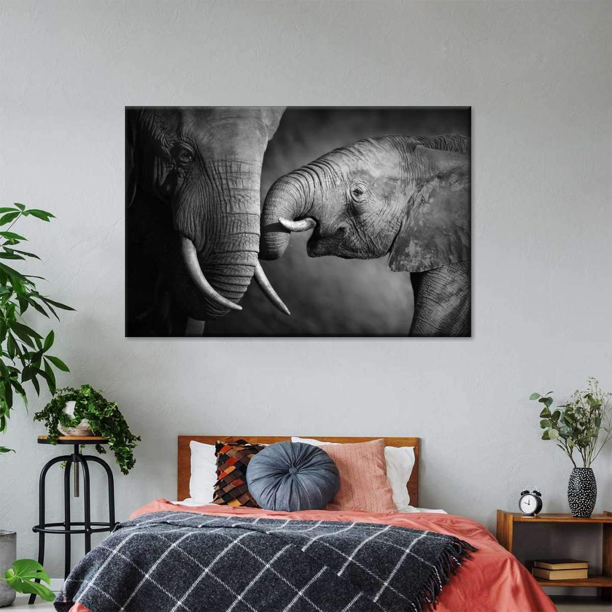 Affectionate Elephants Wild Animal Multi Canvas Wall Art Ideas, Multi Piece Panel Canvas Home Decor Housewarming Gift Ideas Framed Prints, Canvas