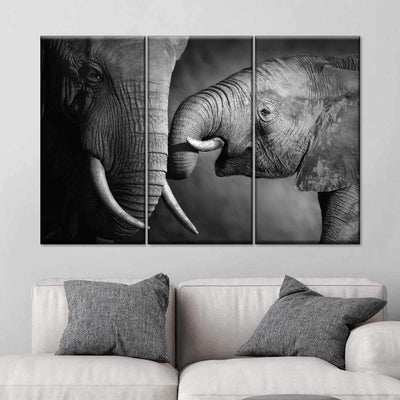 Affectionate Elephants Wild Animal Multi Canvas Wall Art Ideas, Multi Piece Panel Canvas Home Decor Housewarming Gift Ideas Framed Prints, Canvas