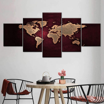 Crimson Red World Map Multi Canvas Wall Art Ideas, Multi Piece Panel Canvas Home Decor Housewarming Gift Ideas Framed Prints, Canvas