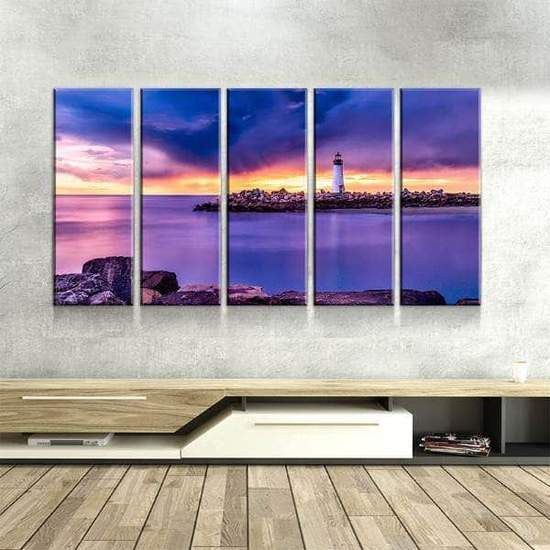 Lighthouse Sunset Romantic Multi Canvas Wall Art Ideas, Multi Piece Panel Canvas Home Decor Housewarming Gift Ideas Framed Prints, Canvas