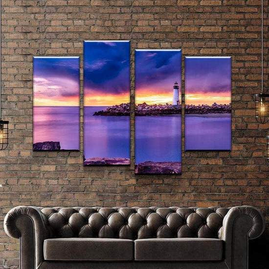 Lighthouse Sunset Romantic Multi Canvas Wall Art Ideas, Multi Piece Panel Canvas Home Decor Housewarming Gift Ideas Framed Prints, Canvas