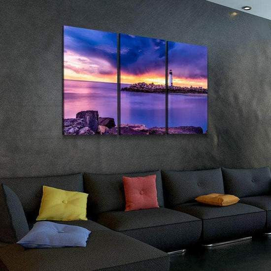 Lighthouse Sunset Romantic Multi Canvas Wall Art Ideas, Multi Piece Panel Canvas Home Decor Housewarming Gift Ideas Framed Prints, Canvas