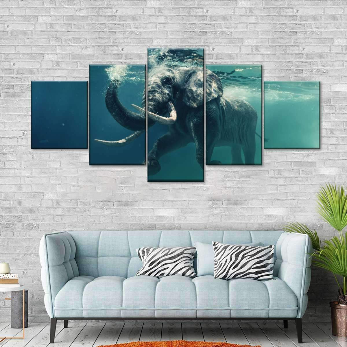 Underwater Elephant Ocean Wild Animals Multi Canvas Wall Art Ideas, Multi Piece Panel Canvas Home Decor Housewarming Gift Ideas Framed Prints, Canvas