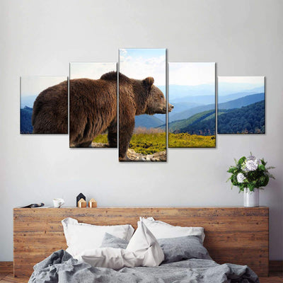 Overseeing Grizzly Bear Wild Animal Multi Canvas Wall Art Ideas, Multi Piece Panel Canvas Home Decor Housewarming Gift Ideas Framed Prints, Canvas