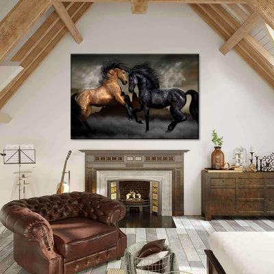 Print Dueling Wild Horses Wild Animals Multi Canvas Wall Art Ideas, Multi Piece Panel Canvas Home Decor Housewarming Gift Ideas Framed Prints, Canvas