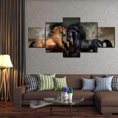 Print Dueling Wild Horses Wild Animals Multi Canvas Wall Art Ideas, Multi Piece Panel Canvas Home Decor Housewarming Gift Ideas Framed Prints, Canvas