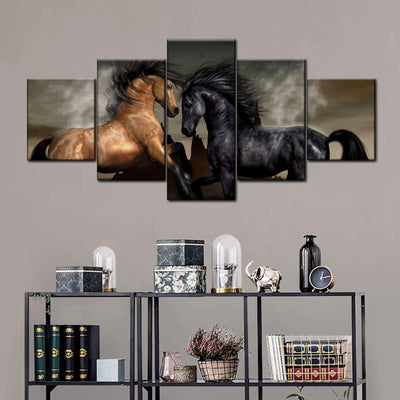 Print Dueling Wild Horses Wild Animals Multi Canvas Wall Art Ideas, Multi Piece Panel Canvas Home Decor Housewarming Gift Ideas Framed Prints, Canvas