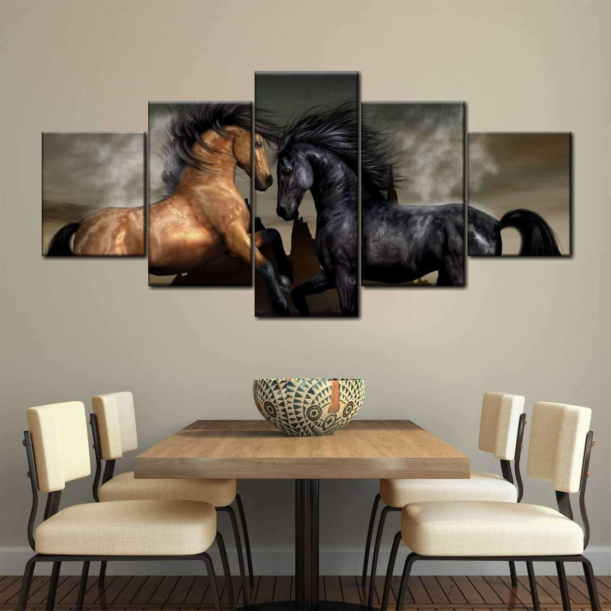 Print Dueling Wild Horses Wild Animals Multi Canvas Wall Art Ideas, Multi Piece Panel Canvas Home Decor Housewarming Gift Ideas Framed Prints, Canvas