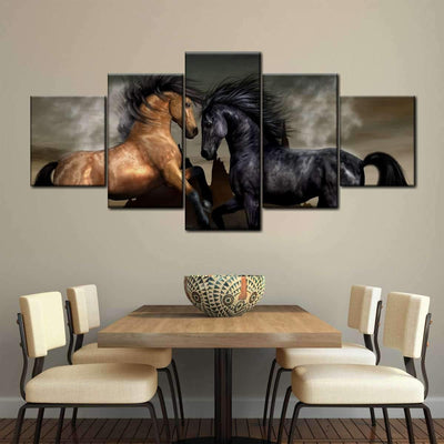 Print Dueling Wild Horses Wild Animals Multi Canvas Wall Art Ideas, Multi Piece Panel Canvas Home Decor Housewarming Gift Ideas Framed Prints, Canvas