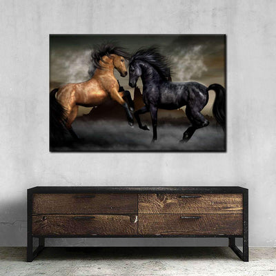 Print Dueling Wild Horses Wild Animals Multi Canvas Wall Art Ideas, Multi Piece Panel Canvas Home Decor Housewarming Gift Ideas Framed Prints, Canvas
