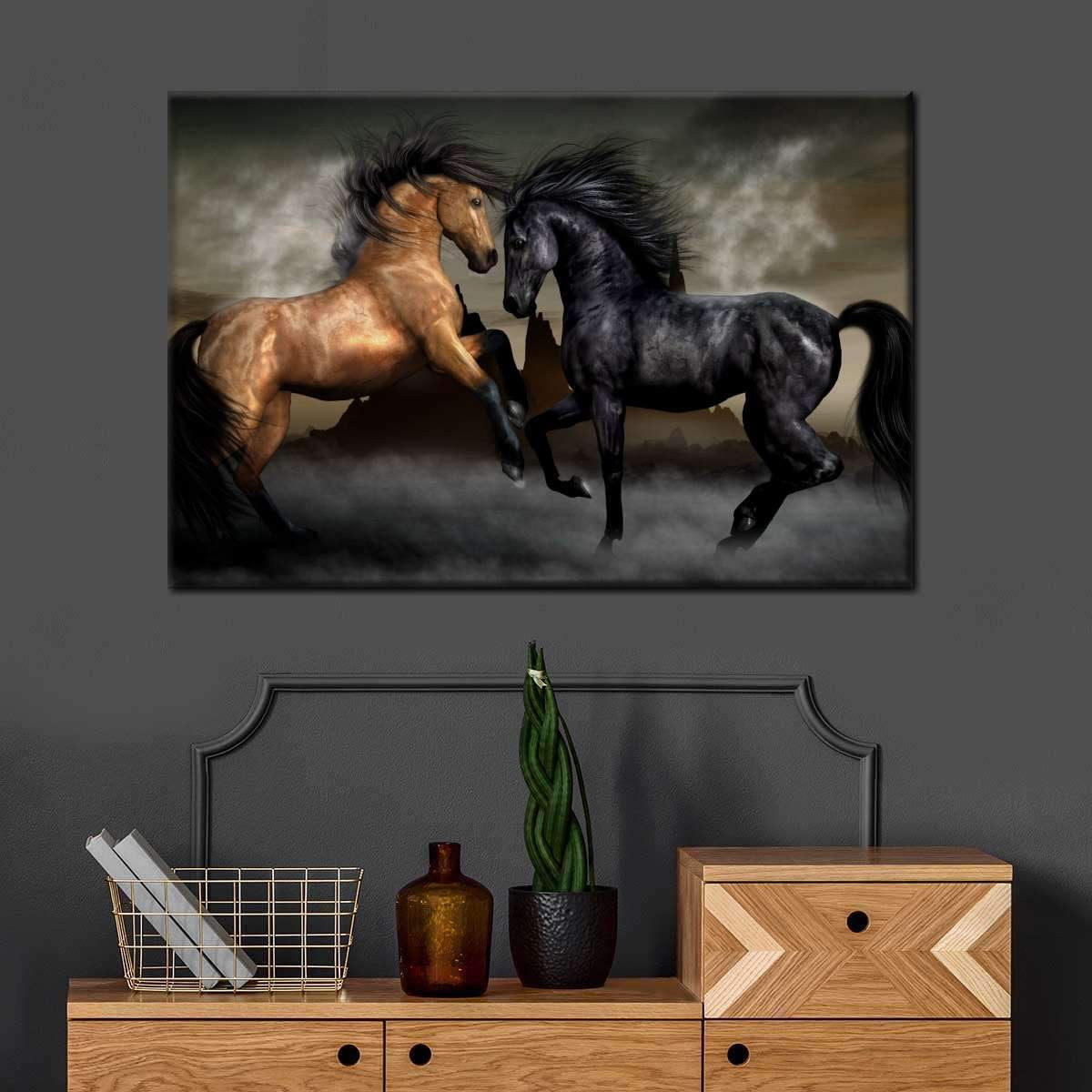 Print Dueling Wild Horses Wild Animals Multi Canvas Wall Art Ideas, Multi Piece Panel Canvas Home Decor Housewarming Gift Ideas Framed Prints, Canvas