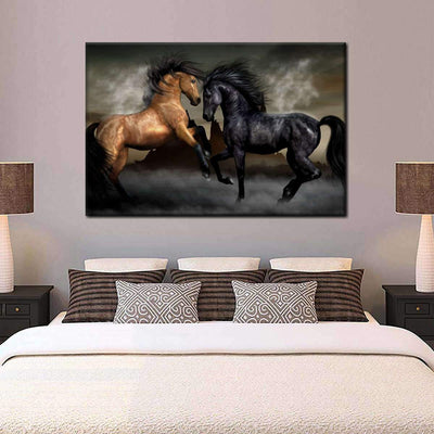 Print Dueling Wild Horses Wild Animals Multi Canvas Wall Art Ideas, Multi Piece Panel Canvas Home Decor Housewarming Gift Ideas Framed Prints, Canvas