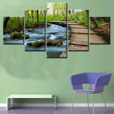 Bridge over the Rapids Natural Landscape Multi Canvas Wall Art Ideas, Multi Piece Panel Canvas Home Decor Housewarming Gift Ideas Framed Prints, Canvas