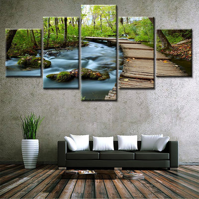 Bridge over the Rapids Natural Landscape Multi Canvas Wall Art Ideas, Multi Piece Panel Canvas Home Decor Housewarming Gift Ideas Framed Prints, Canvas