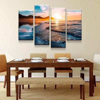 Peaceful Sunset Waves Beautiful Sunset Beach Blue Ocean Landscape Sea Multi Canvas Wall Art Ideas, Multi Piece Panel Canvas Home Decor Housewarming Gift Ideas Framed Prints, Canvas