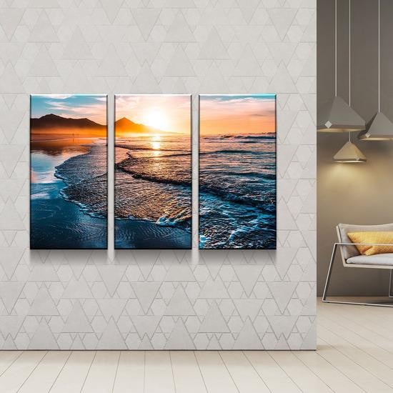 Peaceful Sunset Waves Beautiful Sunset Beach Blue Ocean Landscape Sea Multi Canvas Wall Art Ideas, Multi Piece Panel Canvas Home Decor Housewarming Gift Ideas Framed Prints, Canvas