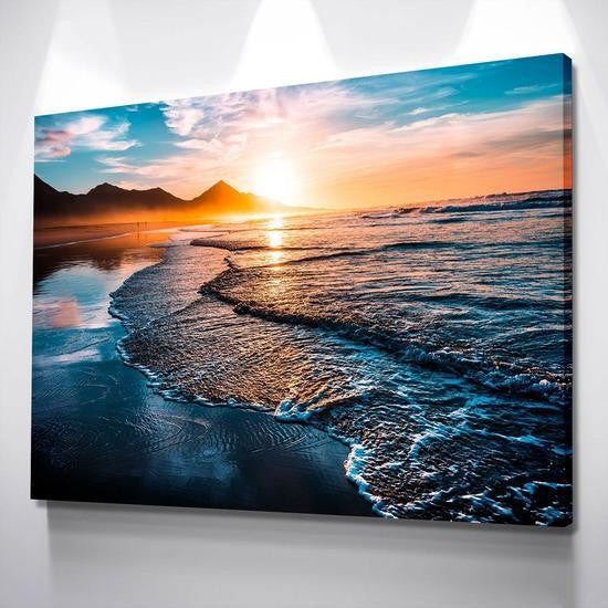 Peaceful Sunset Waves Beautiful Sunset Beach Blue Ocean Landscape Sea Multi Canvas Wall Art Ideas, Multi Piece Panel Canvas Home Decor Housewarming Gift Ideas Framed Prints, Canvas