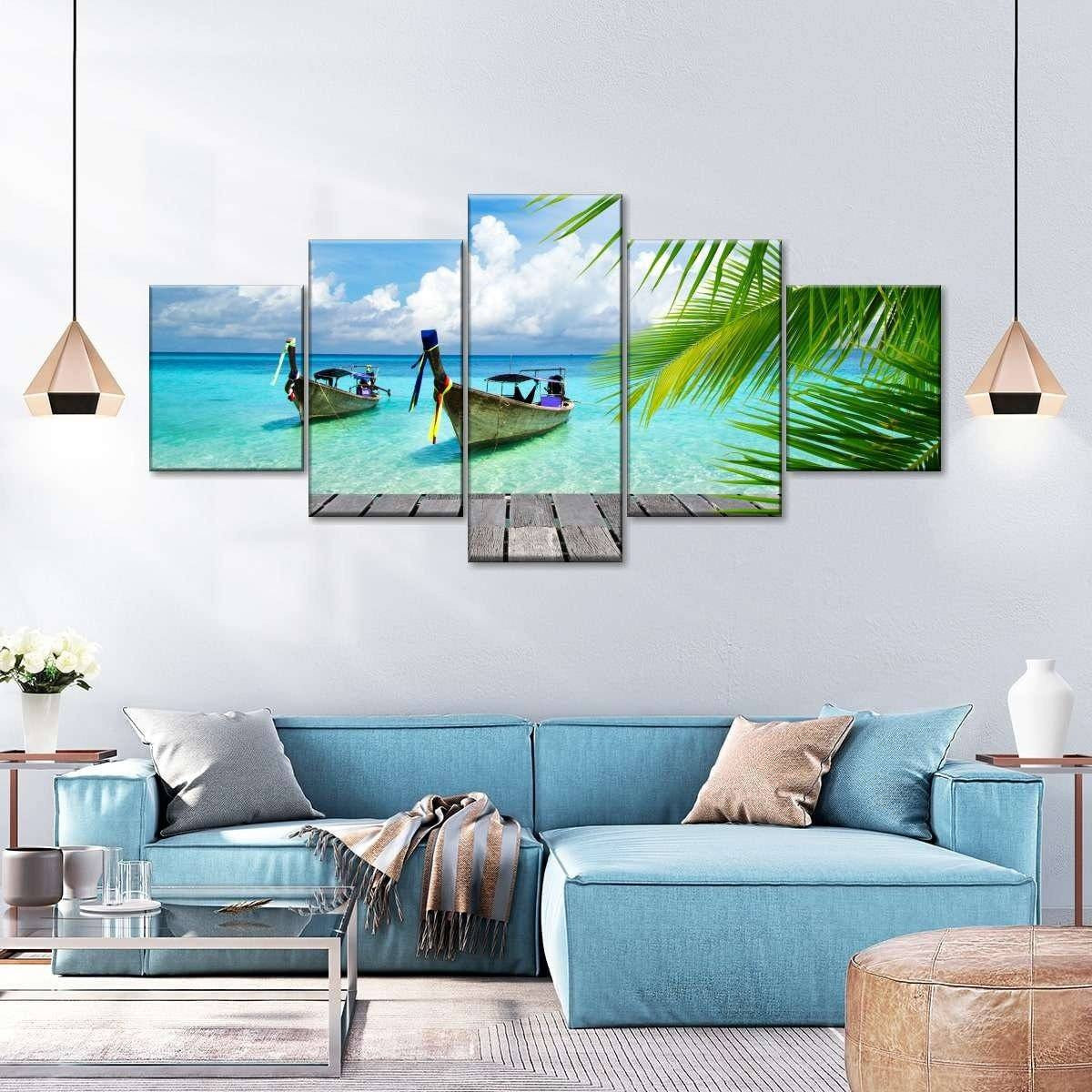 Peaceful Sunset Waves Beautiful Sunset Beach Blue Ocean Landscape Sea Multi Canvas Wall Art Ideas, Multi Piece Panel Canvas Home Decor Housewarming Gift Ideas Framed Prints, Canvas