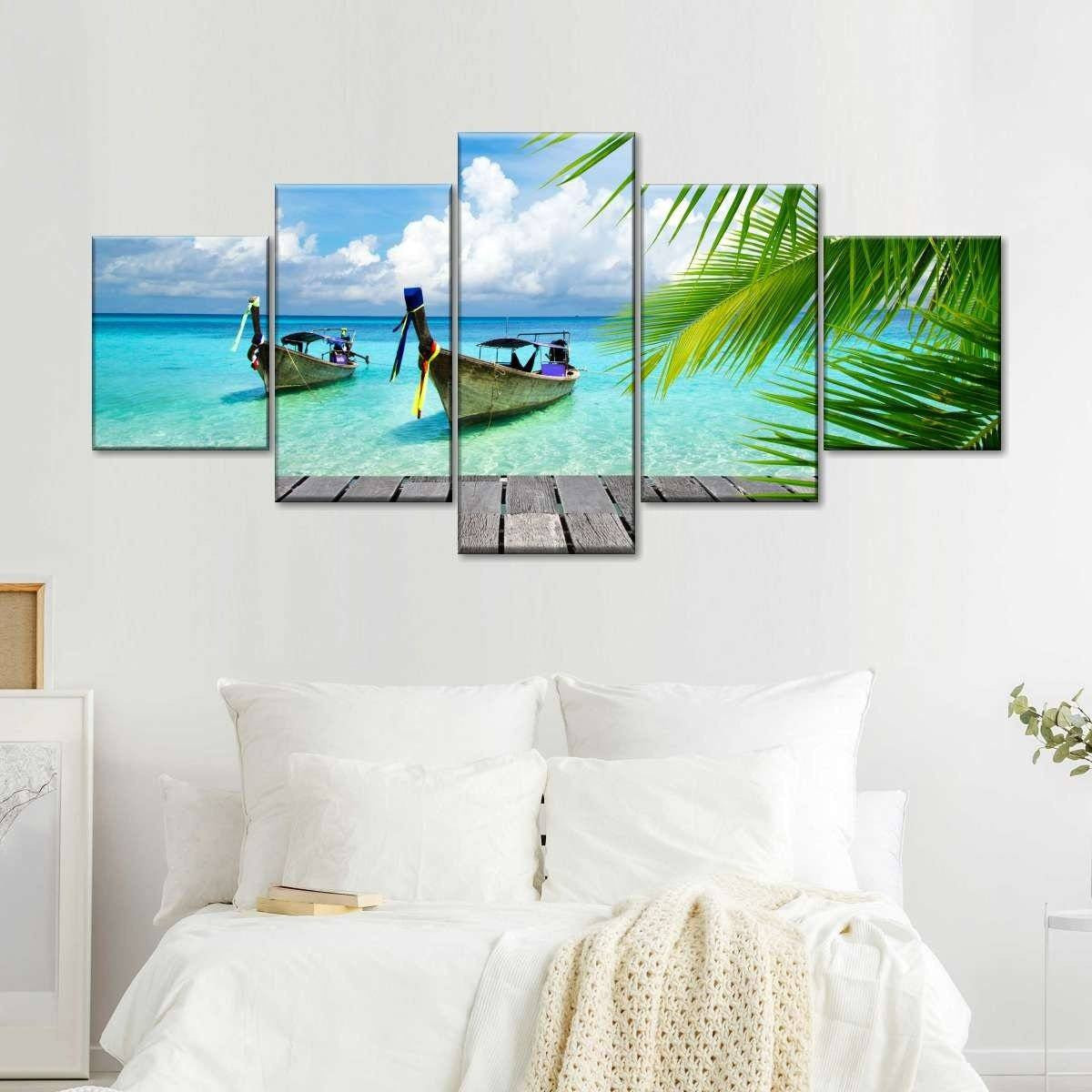 Peaceful Sunset Waves Beautiful Sunset Beach Blue Ocean Landscape Sea Multi Canvas Wall Art Ideas, Multi Piece Panel Canvas Home Decor Housewarming Gift Ideas Framed Prints, Canvas