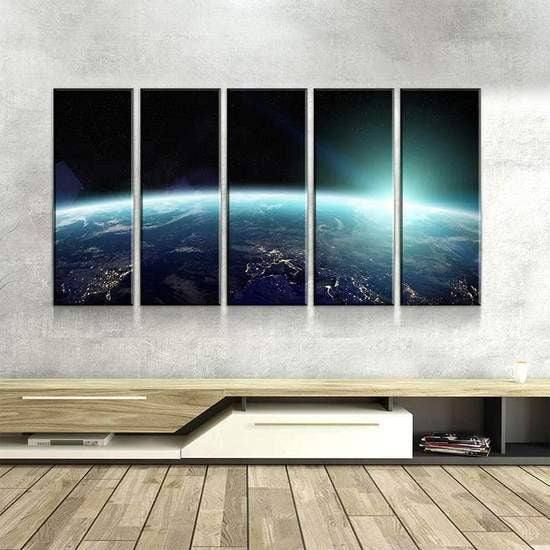 Orbiting Earth Night View Landscape Multi Canvas Wall Art Ideas, Multi Piece Panel Canvas Home Decor Housewarming Gift Ideas Framed Prints, Canvas