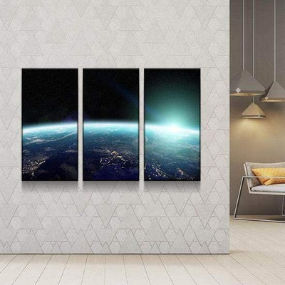 Orbiting Earth Night View Landscape Multi Canvas Wall Art Ideas, Multi Piece Panel Canvas Home Decor Housewarming Gift Ideas Framed Prints, Canvas