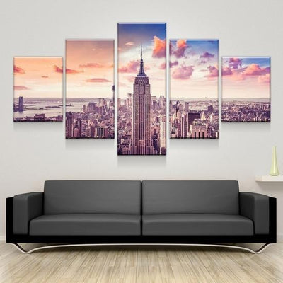 City Landscape Empire State Building Sunset Usa Pround Multi Canvas Wall Art Ideas, Multi Piece Panel Canvas Home Decor Housewarming Gift Ideas Framed Prints, Canvas