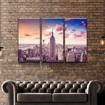 City Landscape Empire State Building Sunset Usa Pround Multi Canvas Wall Art Ideas, Multi Piece Panel Canvas Home Decor Housewarming Gift Ideas Framed Prints, Canvas
